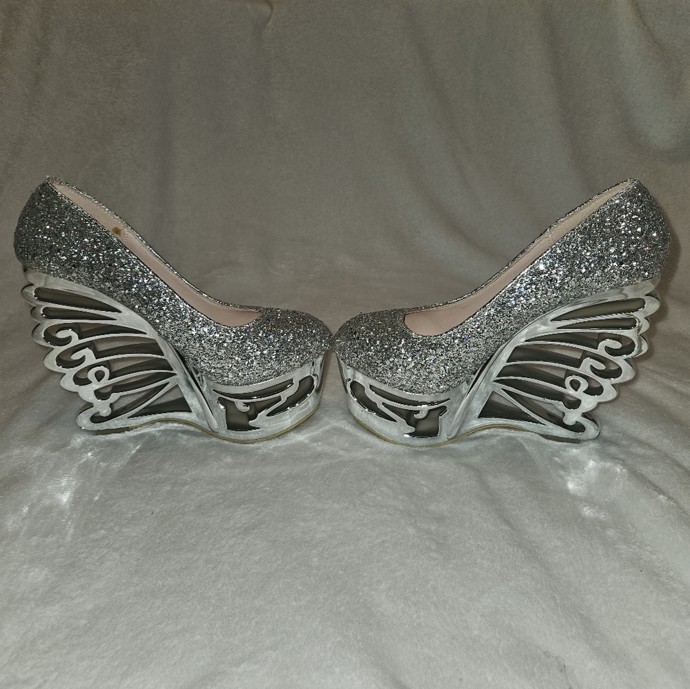 Silver Sparkle Wedge Heels